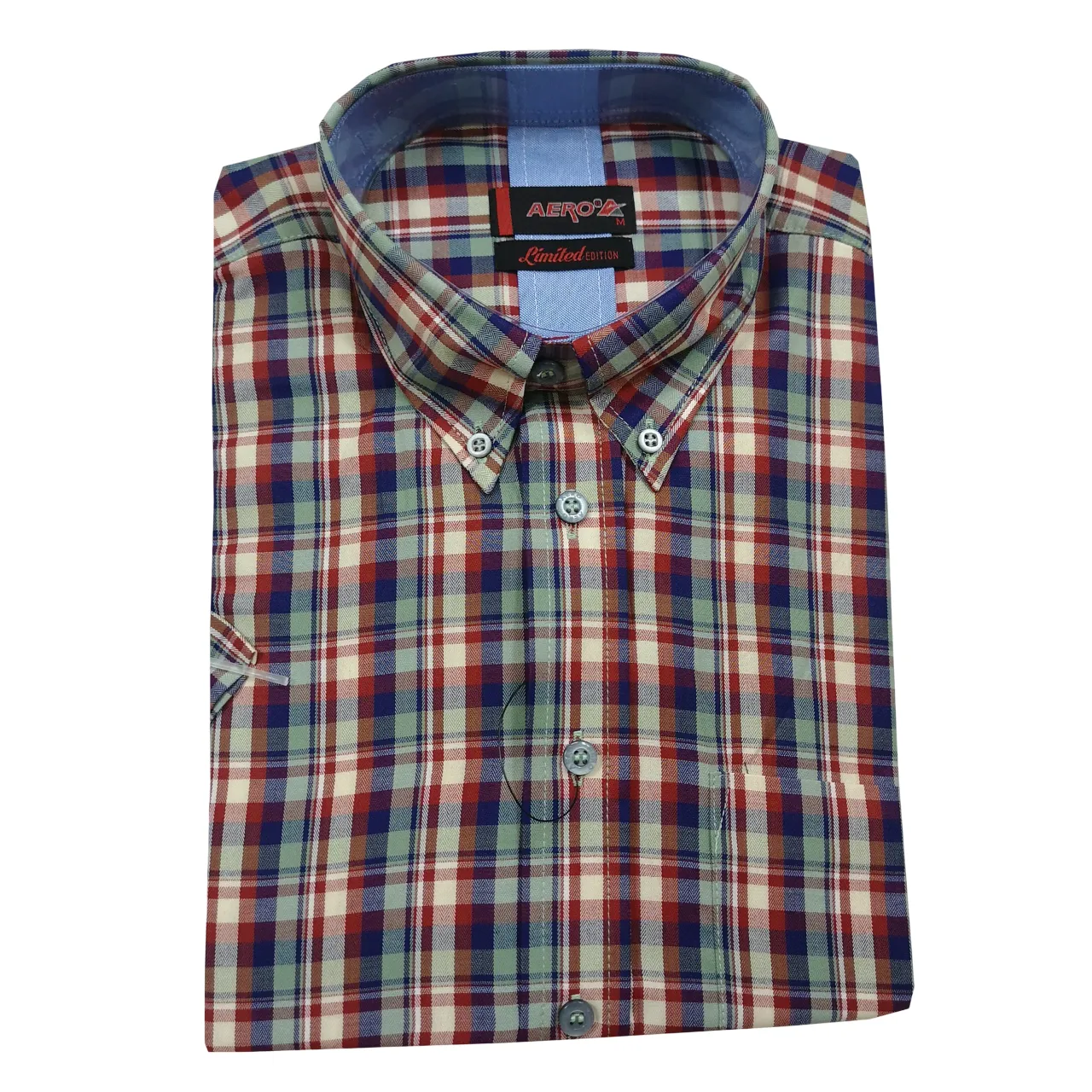 Aero SS Green Navy Check Shirt