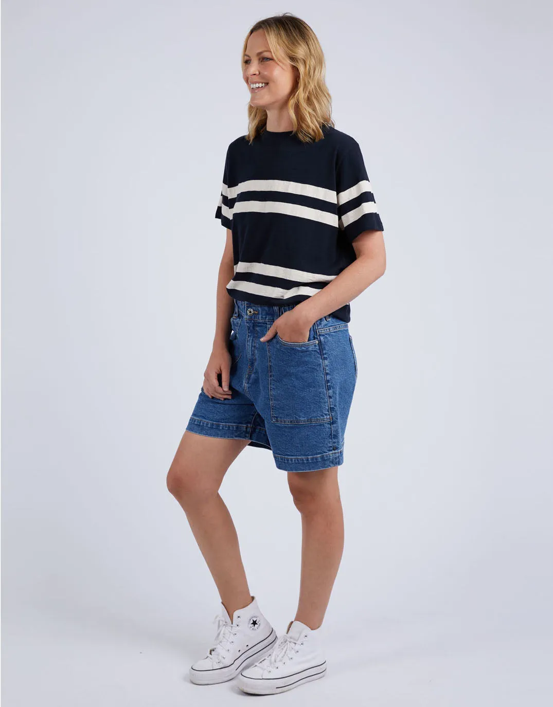 Allegra Short Sleeve Tee - Navy/White Stripe