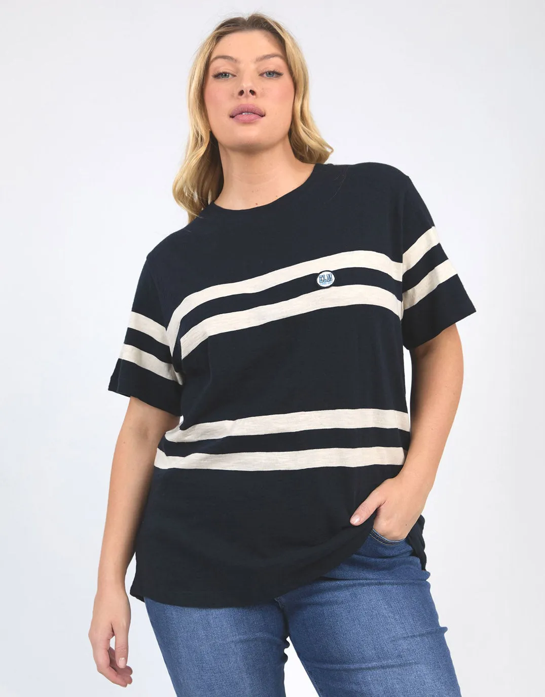 Allegra Short Sleeve Tee - Navy/White Stripe