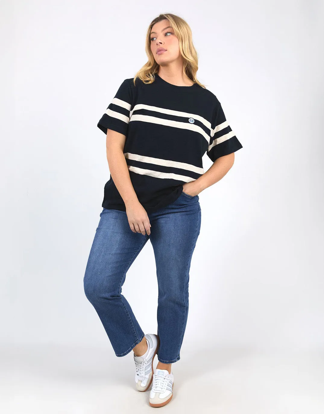 Allegra Short Sleeve Tee - Navy/White Stripe