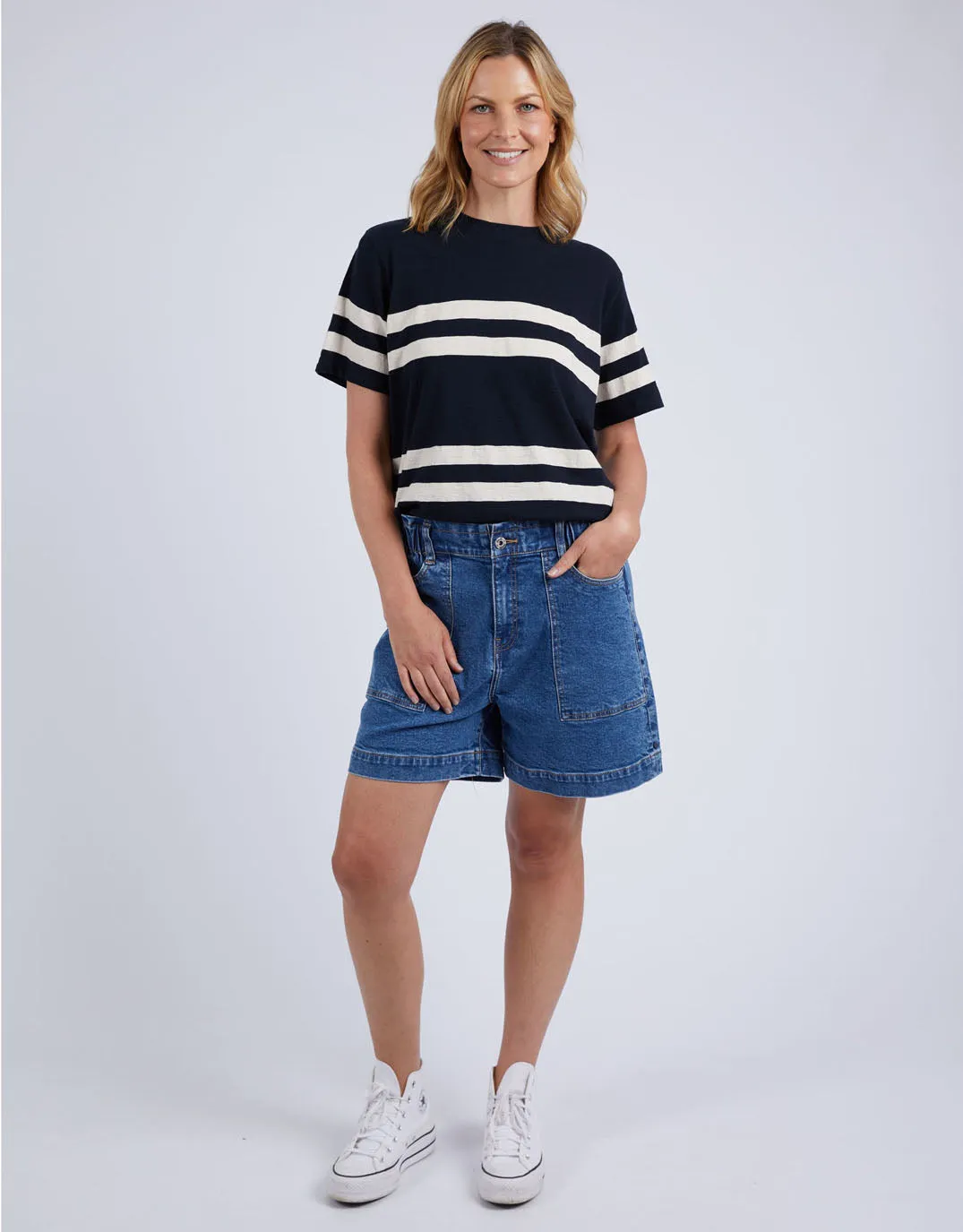 Allegra Short Sleeve Tee - Navy/White Stripe