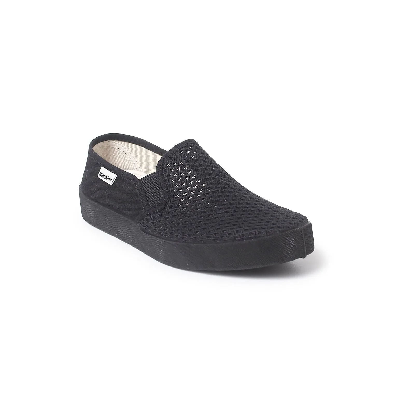 Barcelona Breathable Mesh Cotton Canvas Slip Ons - Black