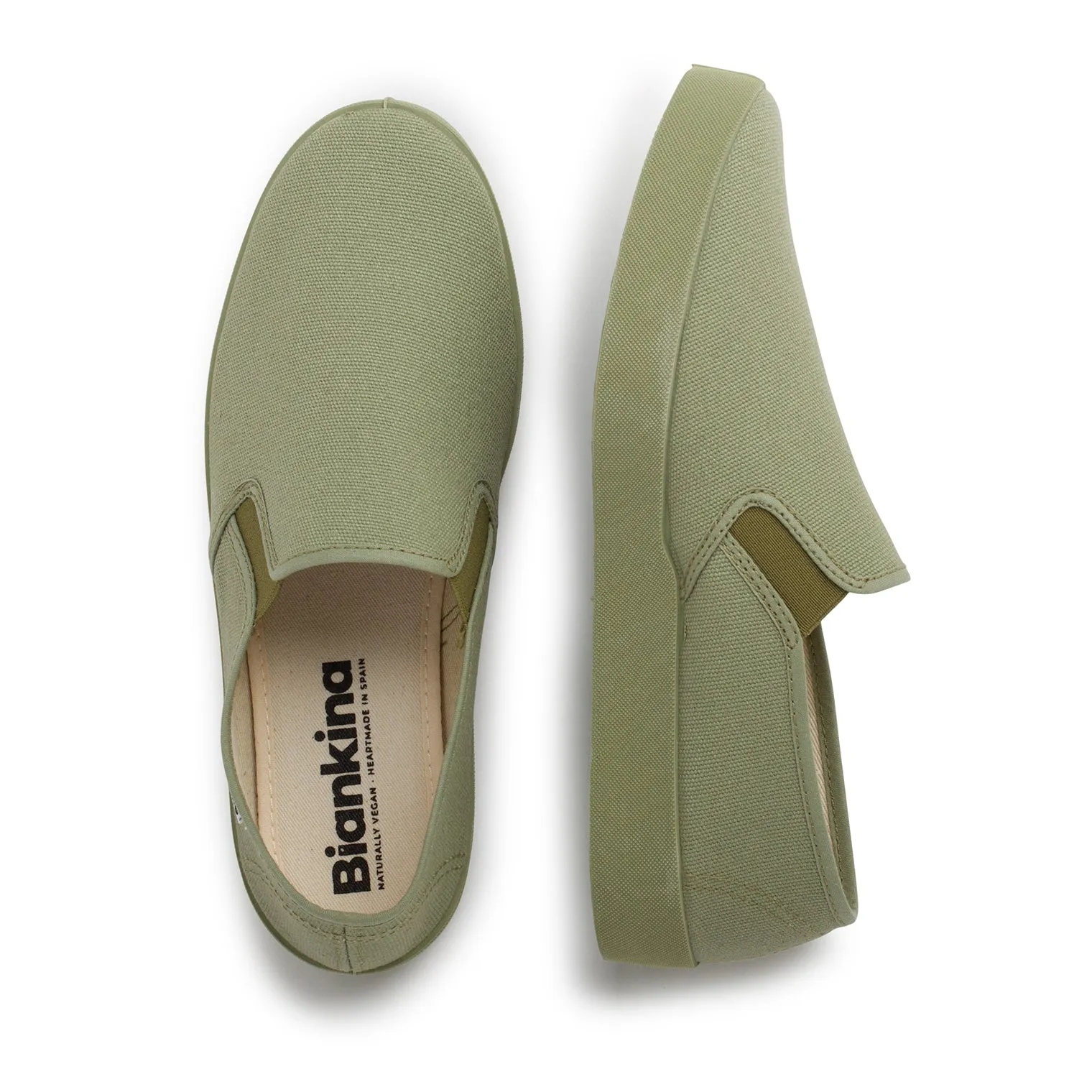 Barcelona Organic Cotton Canvas Slip Ons - Olive Green