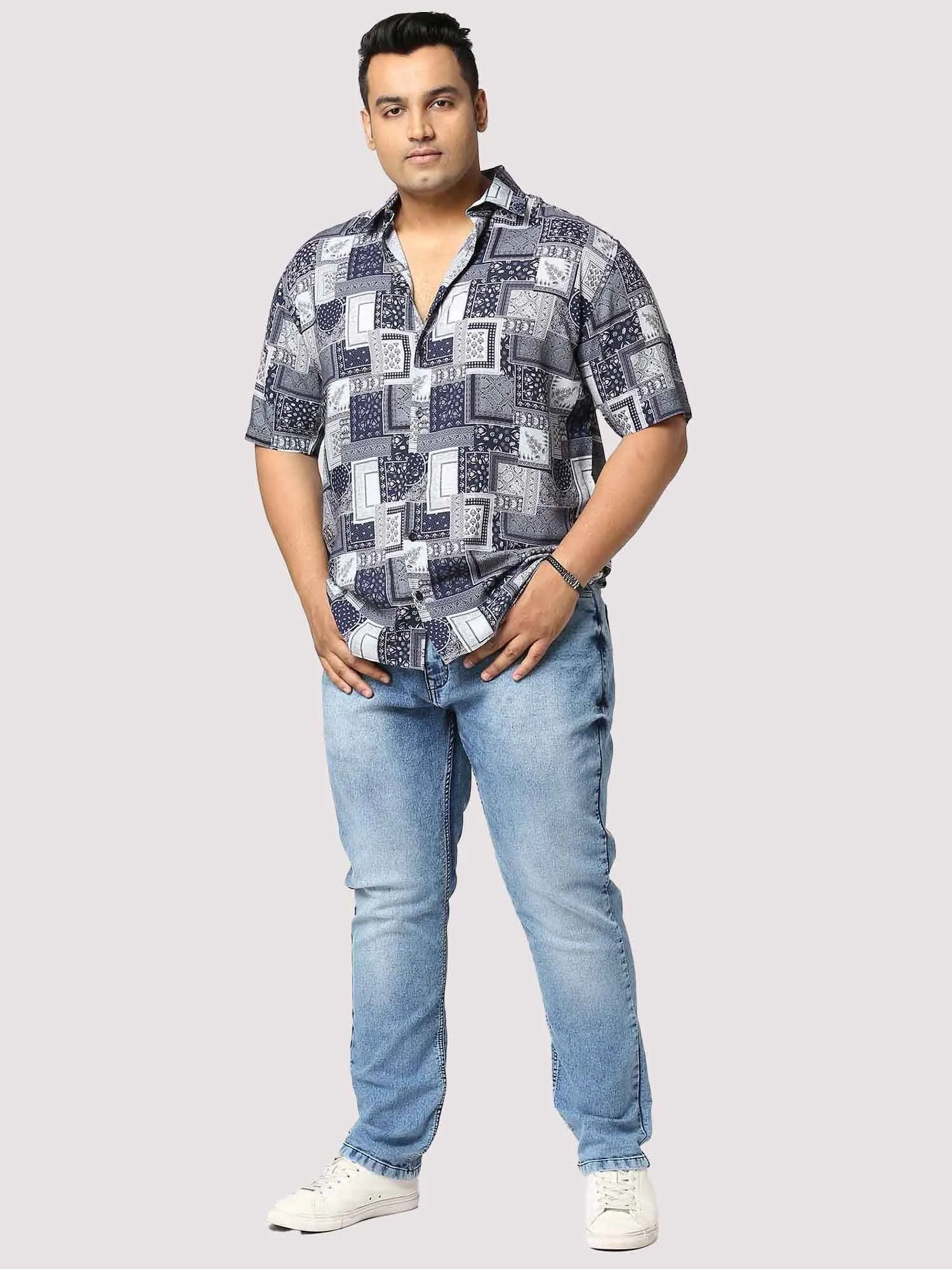 Battleship Digital Printed Half Shirt Men's Plus Size