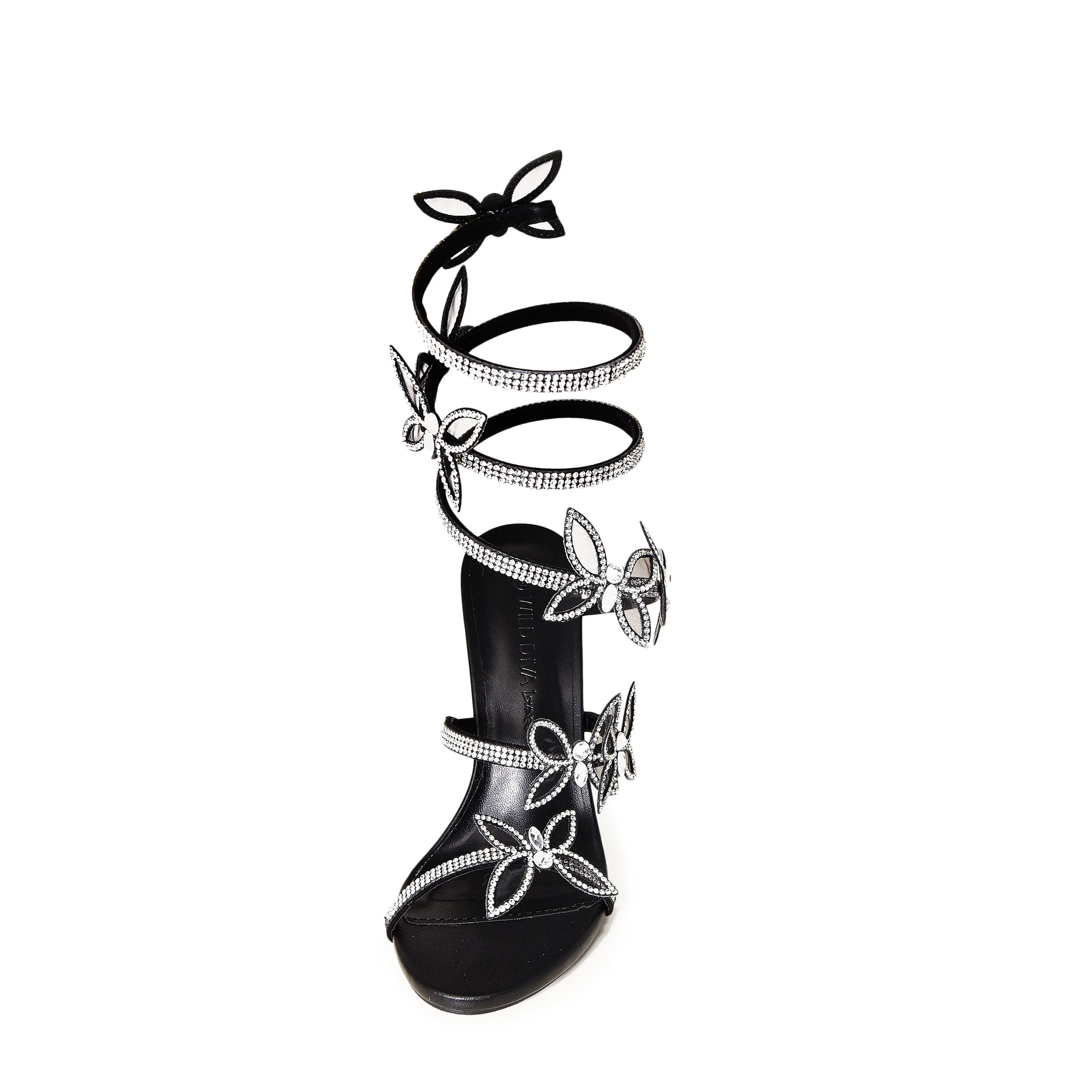 BERLIN-527 Rhinestone Butterfly Spiral Coil Wrap Around Stiletto Heels