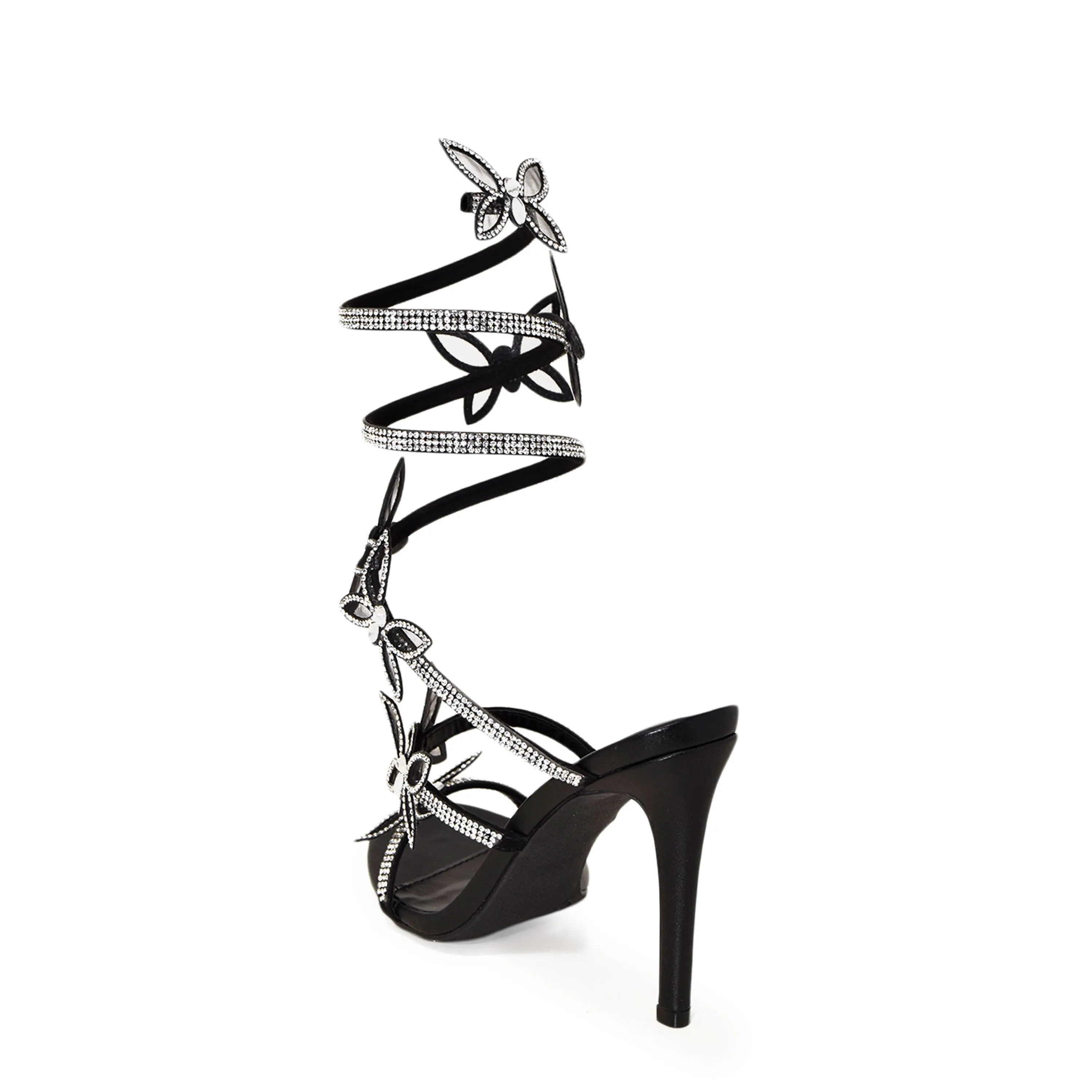 BERLIN-527 Rhinestone Butterfly Spiral Coil Wrap Around Stiletto Heels