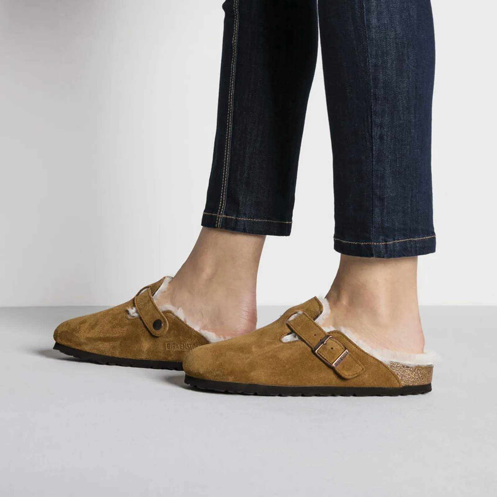 Birkenstock Boston Clog (Women) - Mink Suede/Natural Shearling