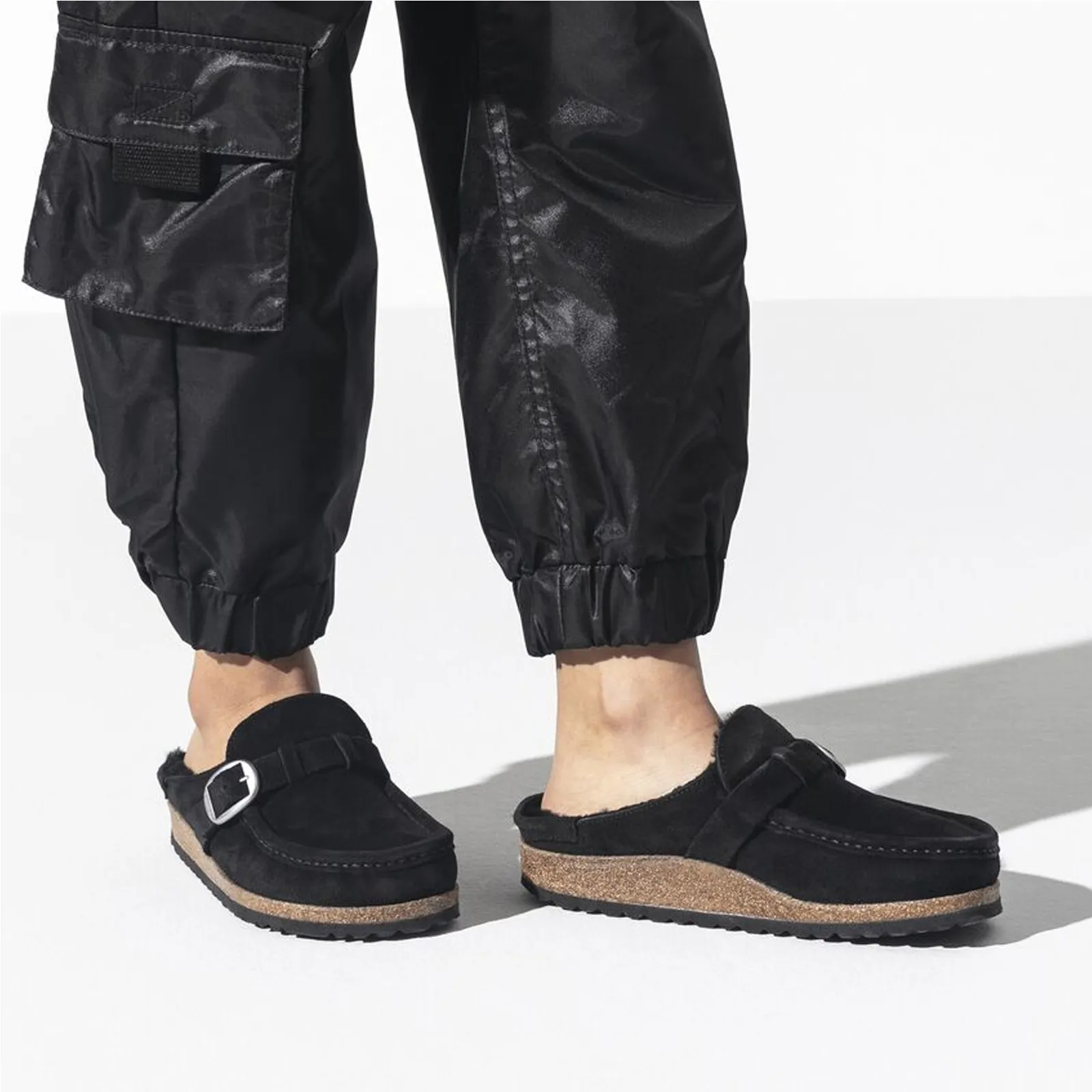 Birkenstock Buckley Narrow Clog (Women) - Black Suede/Black Shearling