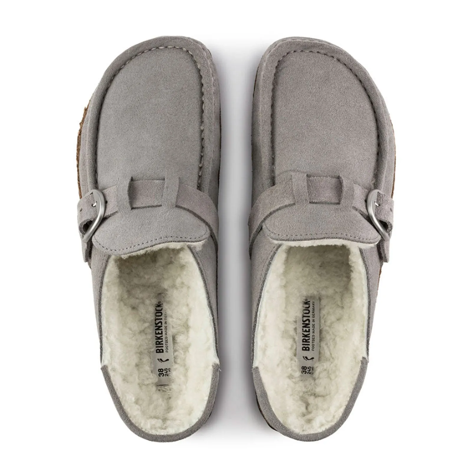 Birkenstock Buckley Shearling Clog (Women) - Stone Coin Suede/Natural