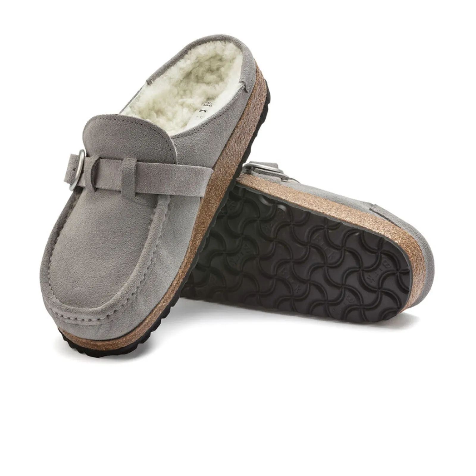 Birkenstock Buckley Shearling Clog (Women) - Stone Coin Suede/Natural