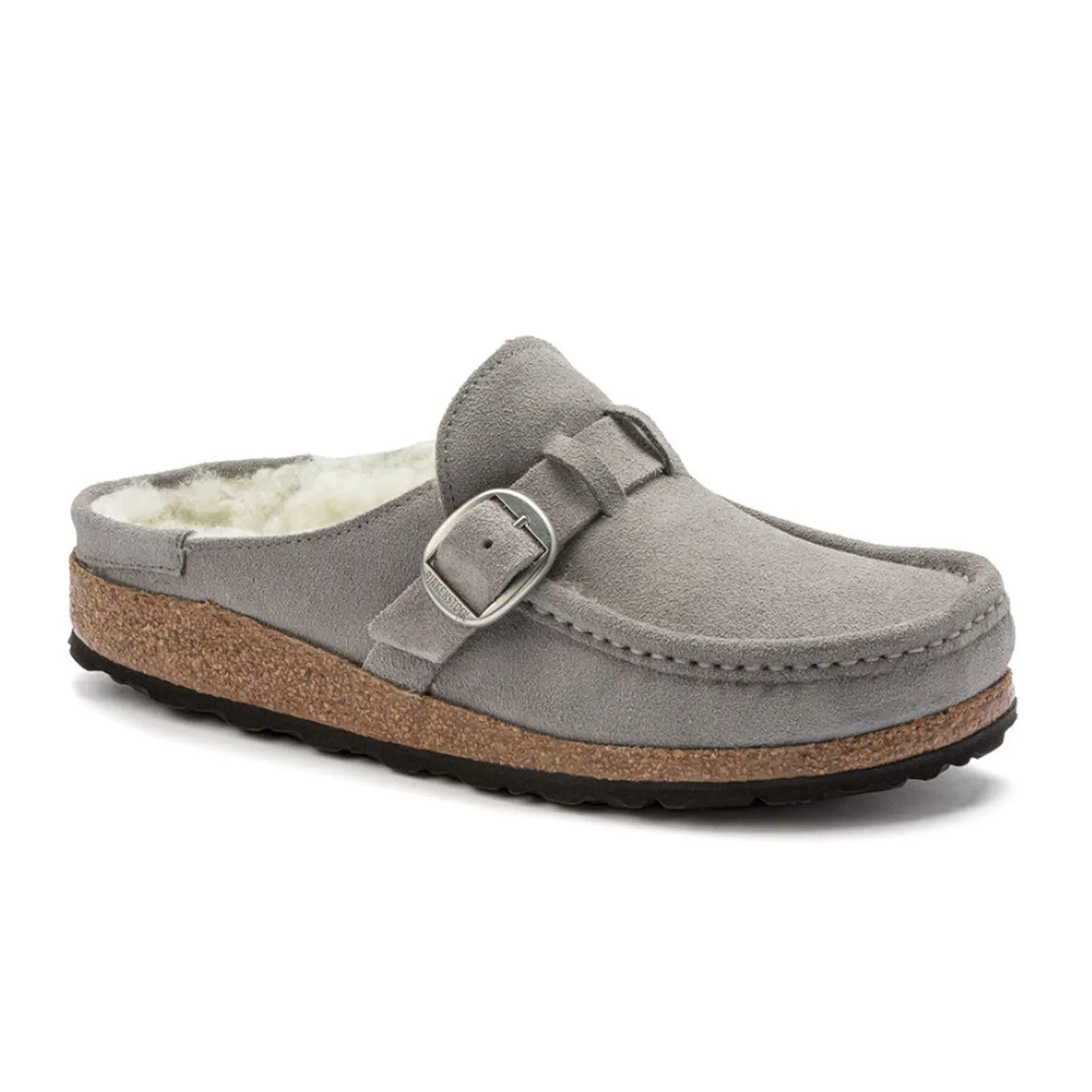 Birkenstock Buckley Shearling Clog (Women) - Stone Coin Suede/Natural