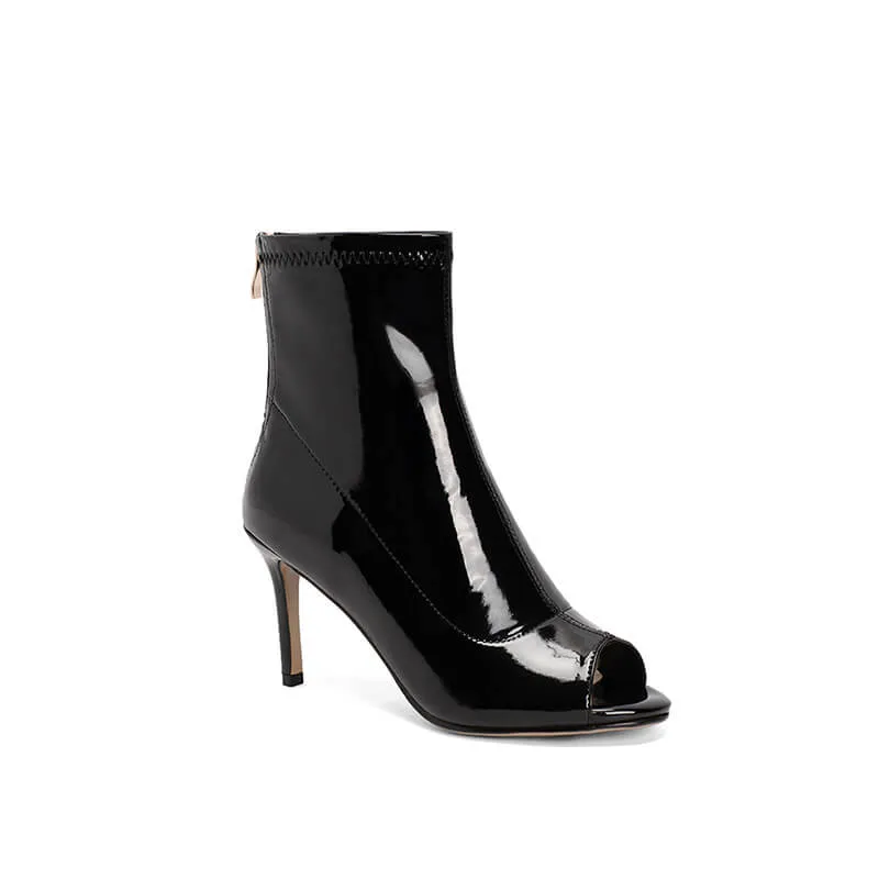 Black Patent Leather High Heels Ankle Boots