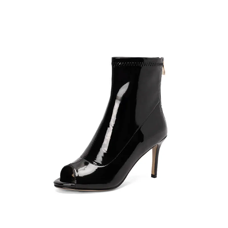 Black Patent Leather High Heels Ankle Boots