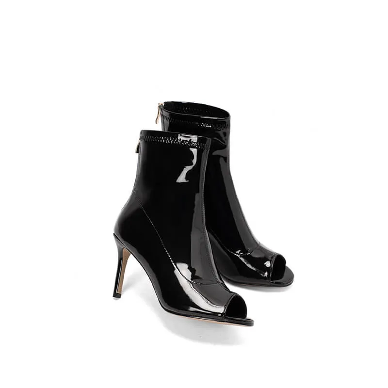 Black Patent Leather High Heels Ankle Boots