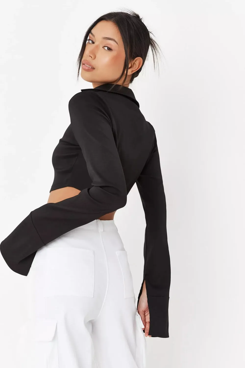 Black Poplin Curved Hem Shirt