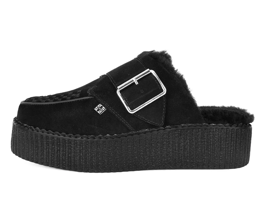 Black Suede Wool Creeper Mule