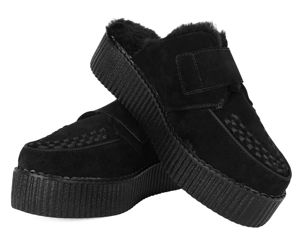 Black Suede Wool Creeper Mule