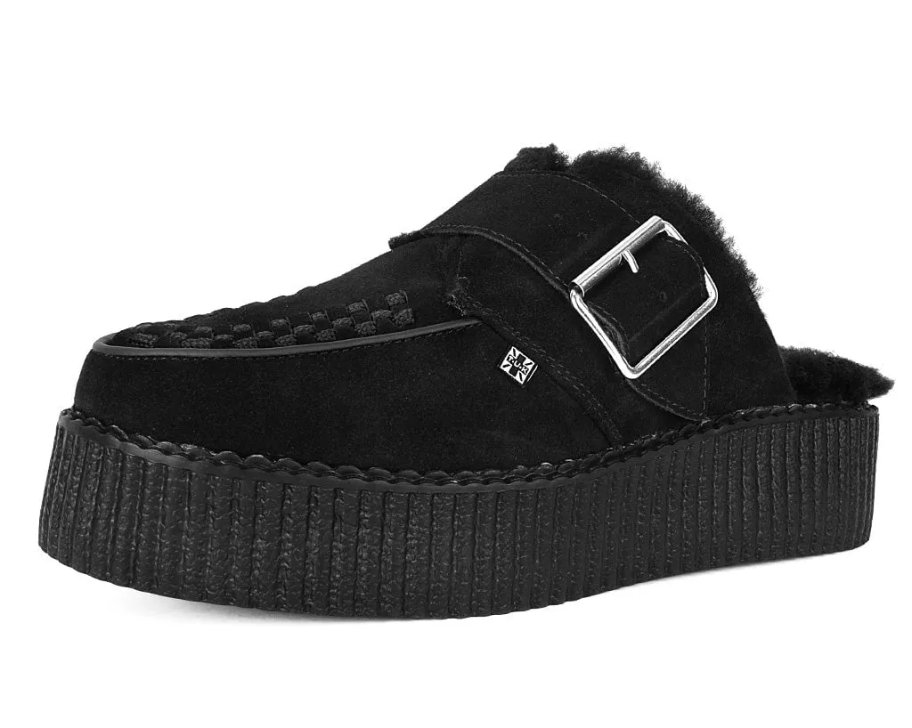 Black Suede Wool Creeper Mule