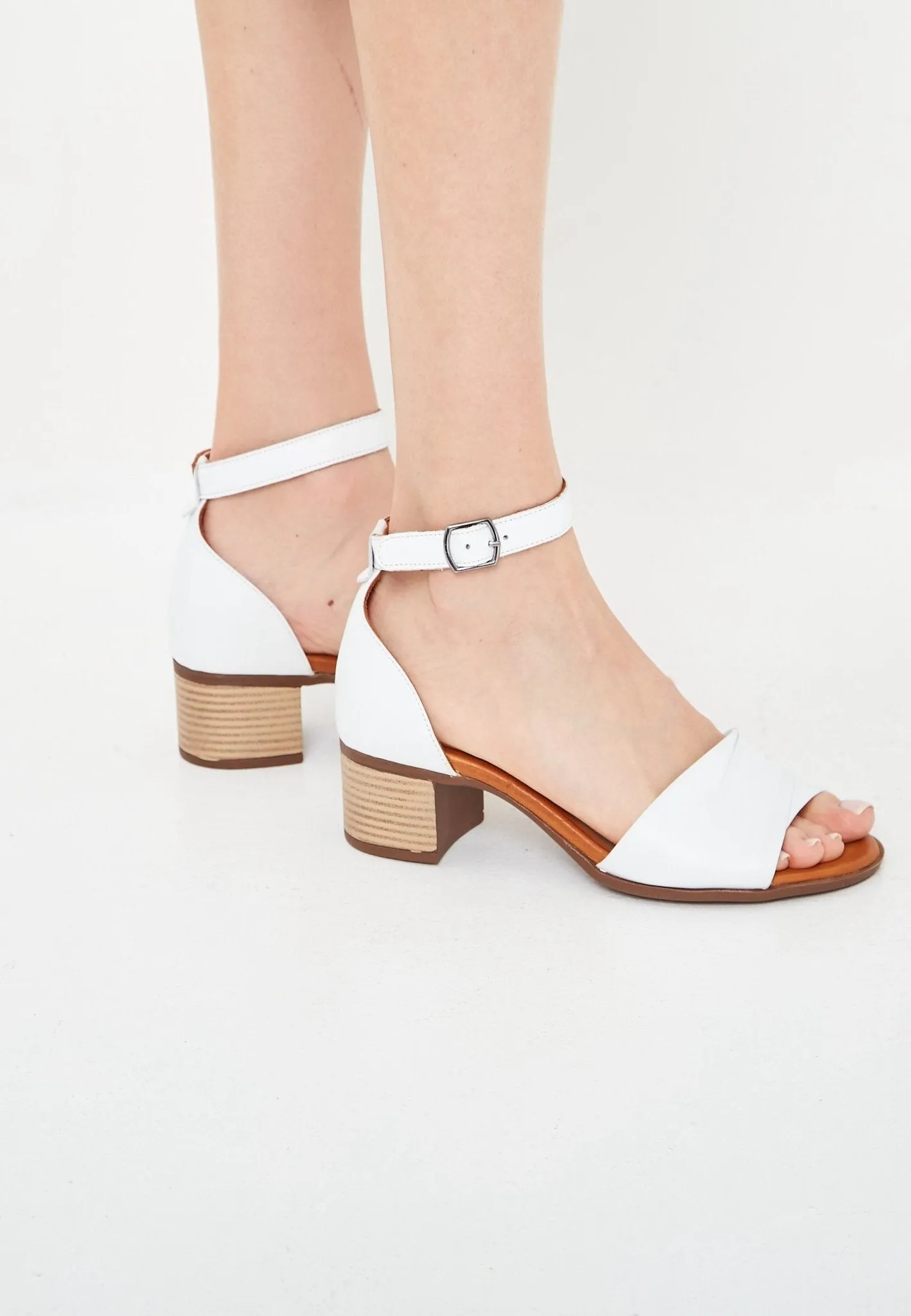 Block Heeled Sandals - White