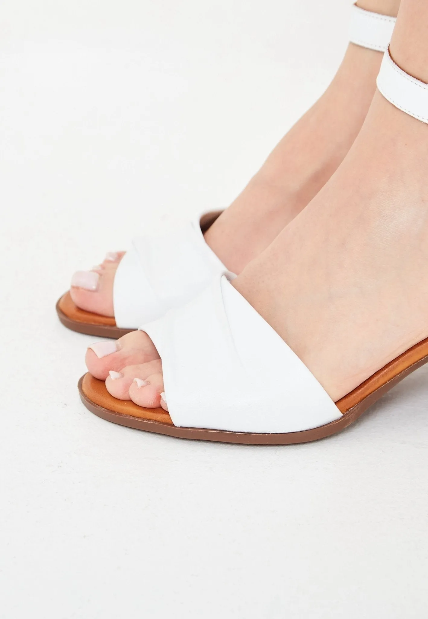 Block Heeled Sandals - White