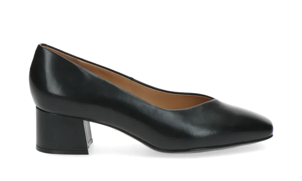 Caprice - Leather Mid-Heel Court Shoe Black