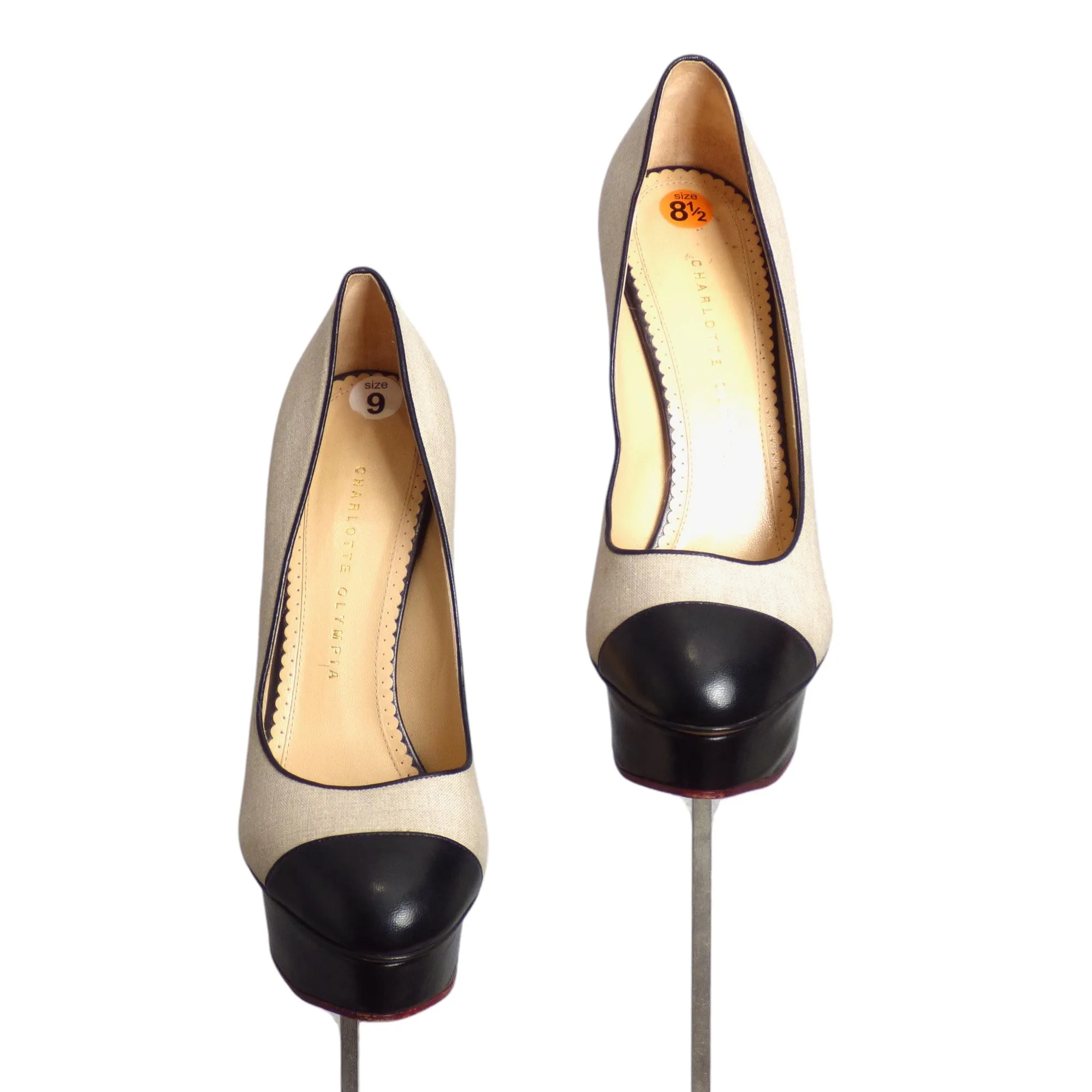 CHARLOTTE OLYMPIA- Linen Cap Toe Platform Pumps, Size 39.5