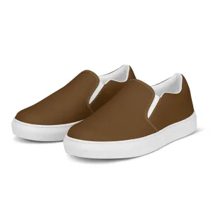 Dark Brown Women's Slip Ons, Solid Brown Color Modern Minimalist Women’s Slip-On Canvas Shoes (US Size: 5-12)