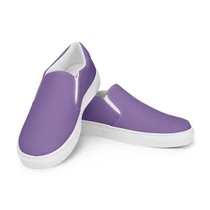 Dark Purple Women's Slip Ons, Solid Colorful Purple Color Modern Minimalist Women’s Slip-On Canvas Shoes (US Size: 5-12)