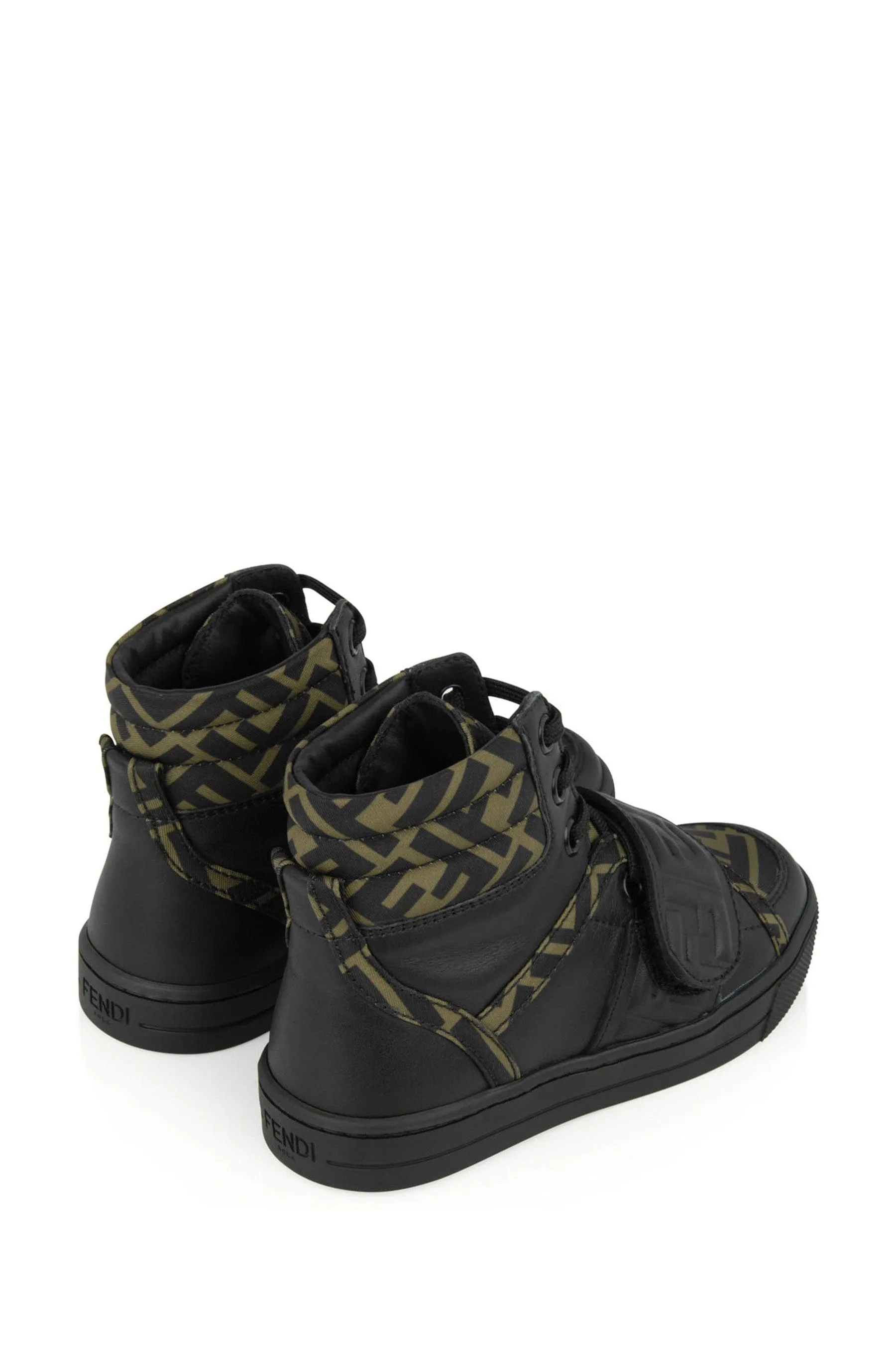 Fendi Fendi Kids Black & Brown Leather High Top Logo Trainers