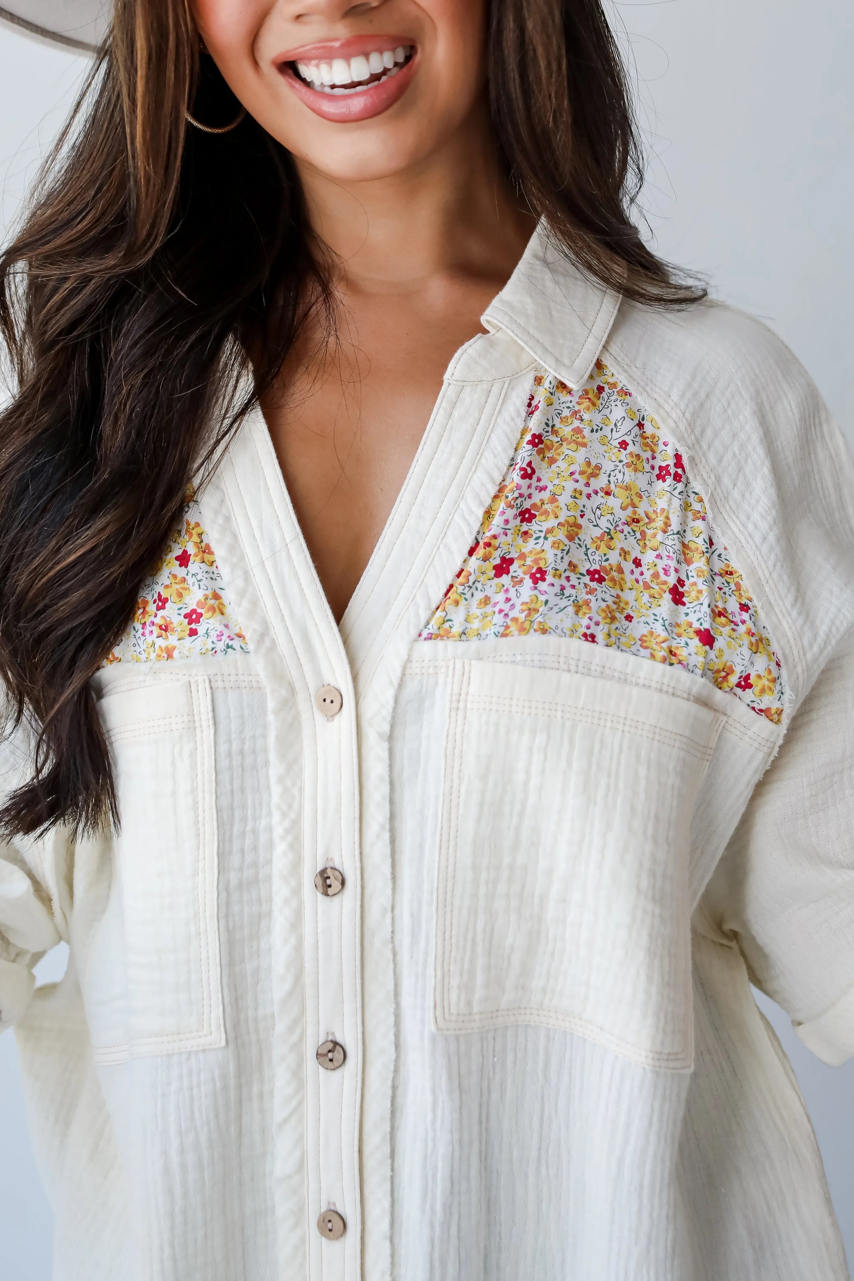 FINAL SALE - Number One Choice Ivory Floral Linen Blouse