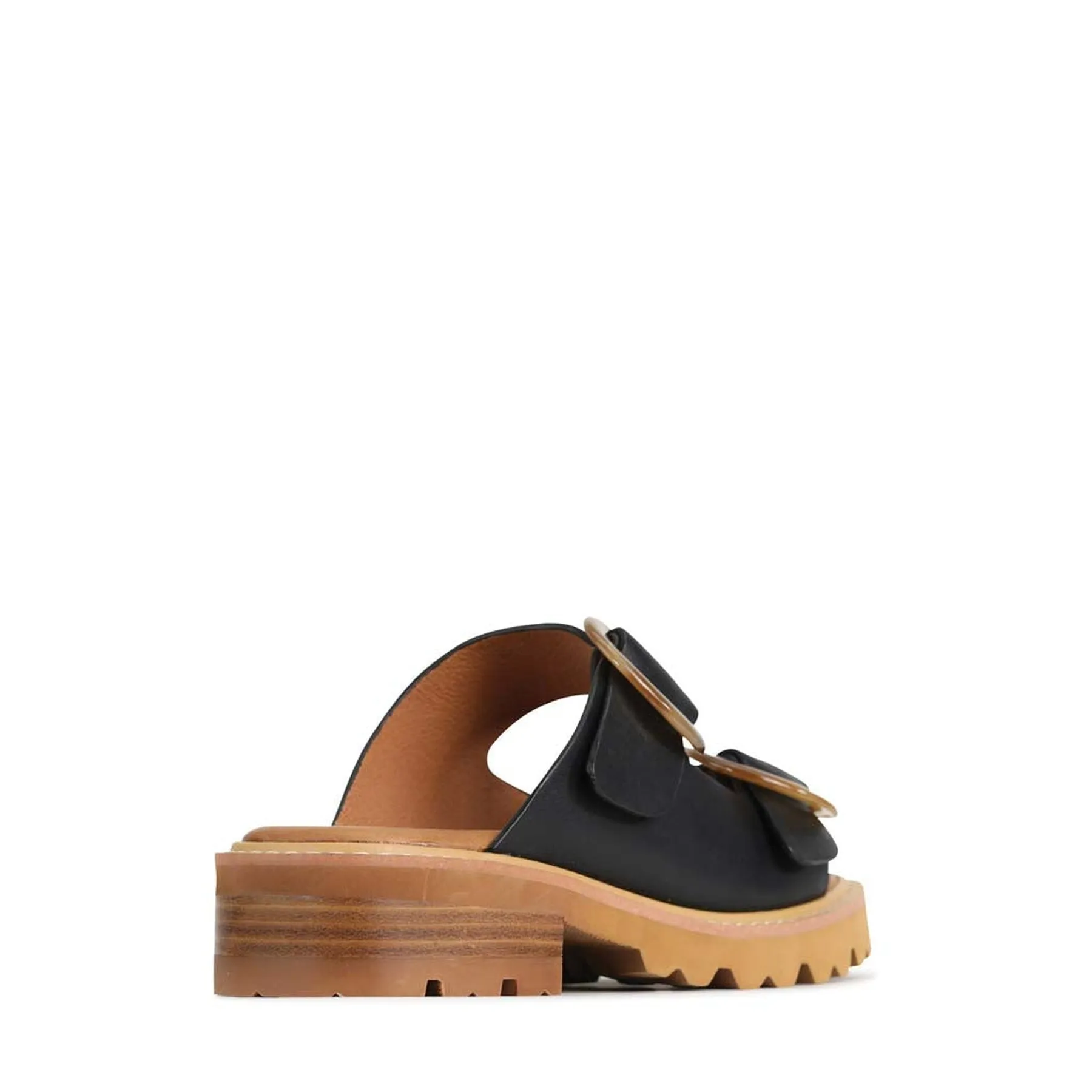 GILA LEATHER BLOCK HEEL SLIDE SANDALS