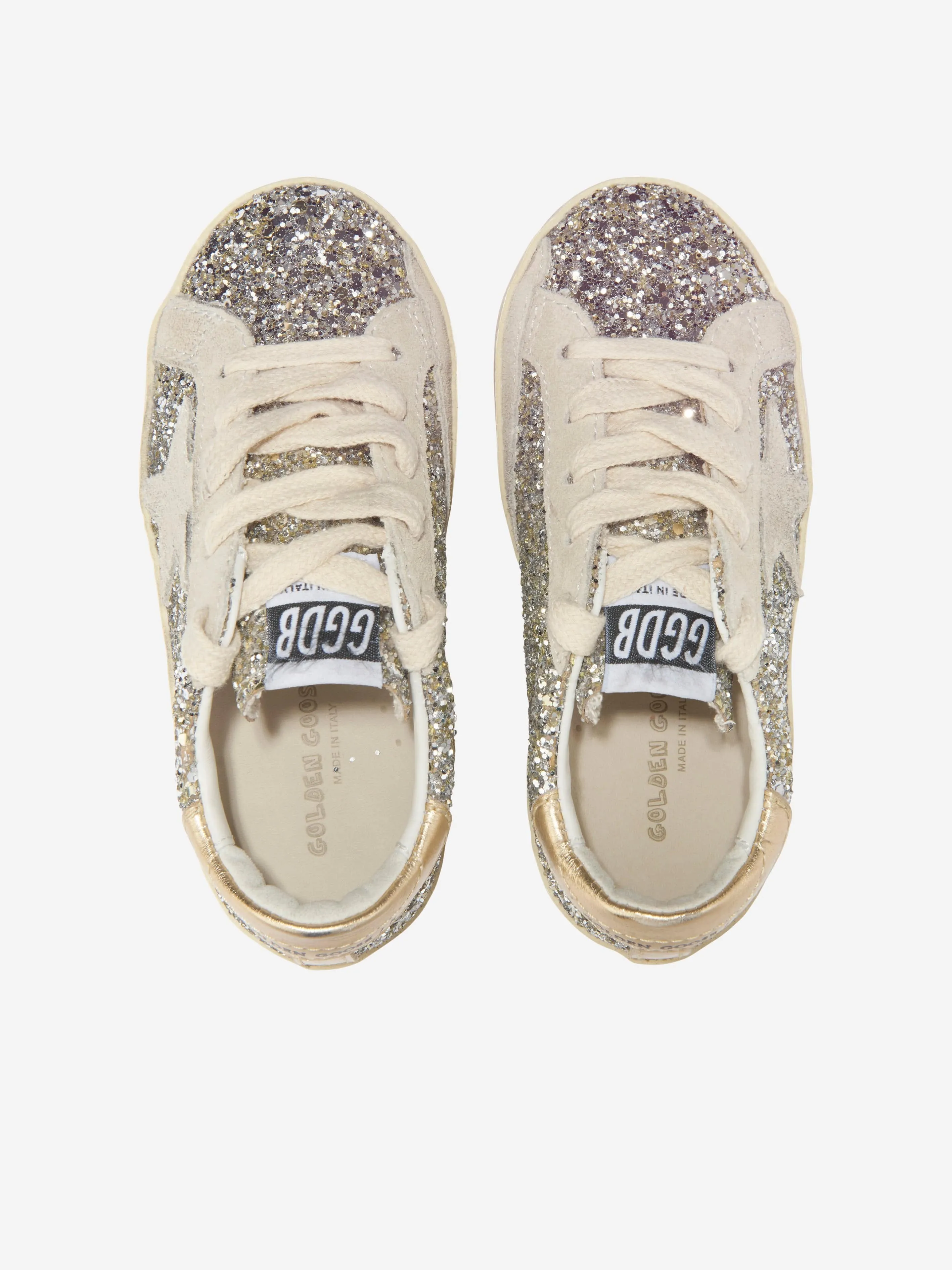 Golden Goose Kids Super-Star Glitter And Suede Trainers in Silver