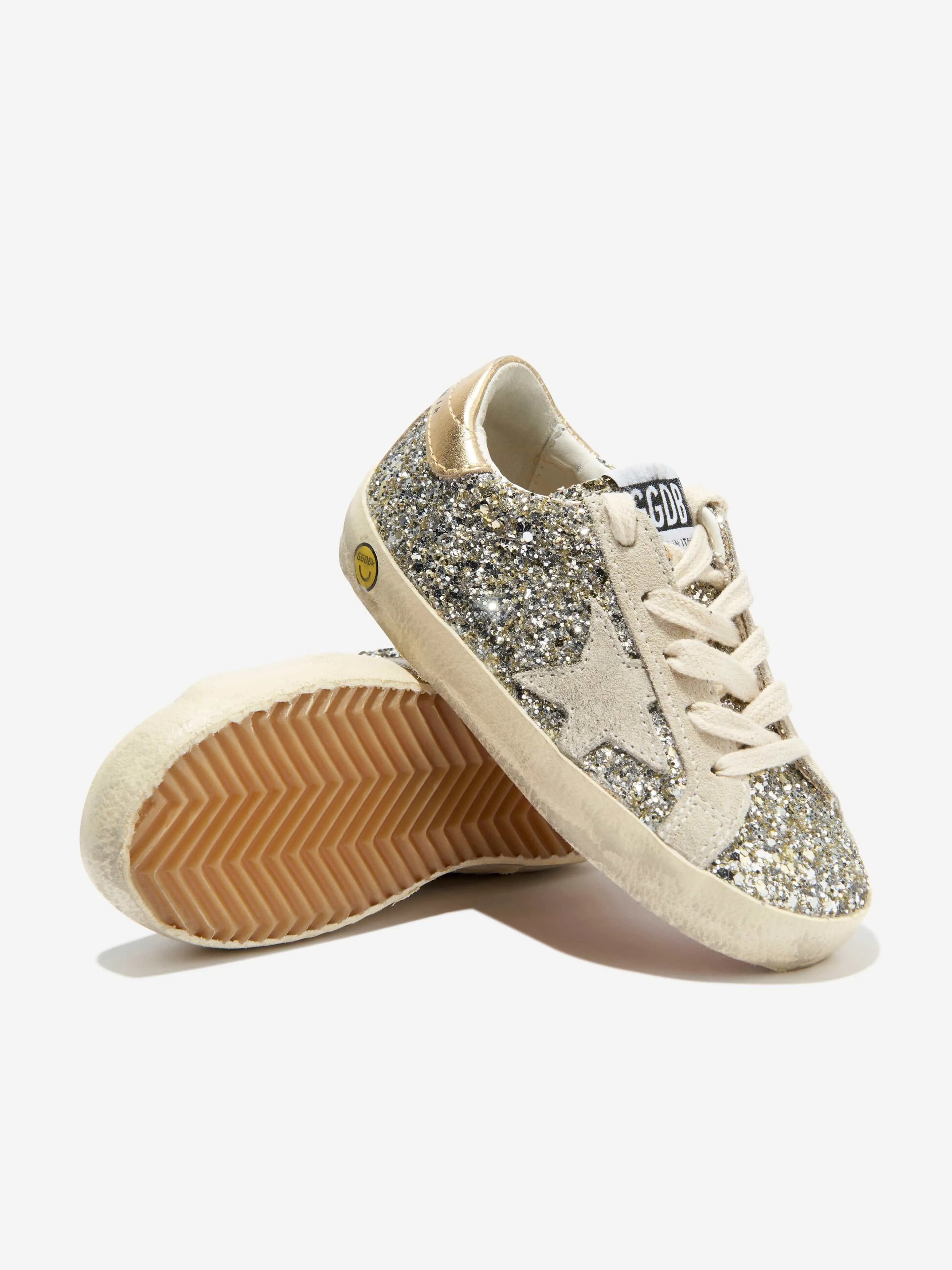 Golden Goose Kids Super-Star Glitter And Suede Trainers in Silver