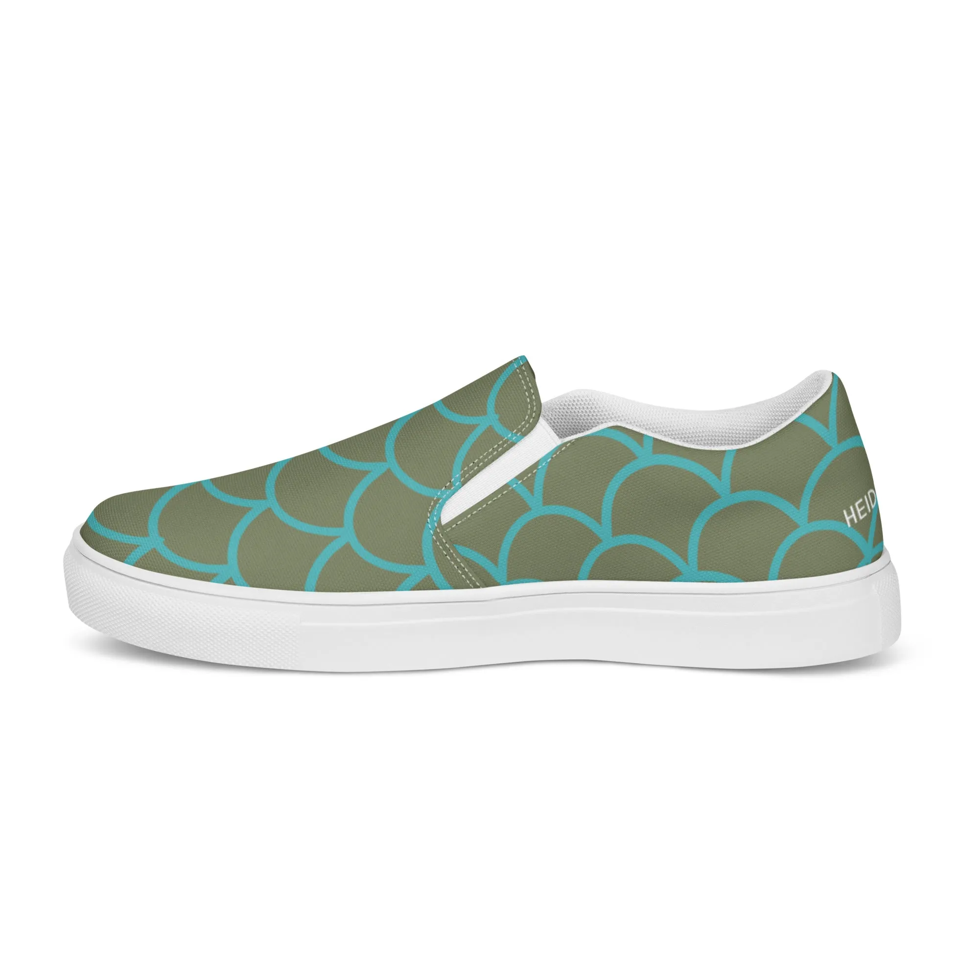 Green Mermaid Print Women's Slip Ons, Mermaid Scales Print Women’s Slip-On Canvas Shoes (US Size: 5-12)