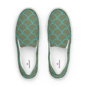 Green Mermaid Print Women's Slip Ons, Mermaid Scales Print Women’s Slip-On Canvas Shoes (US Size: 5-12)