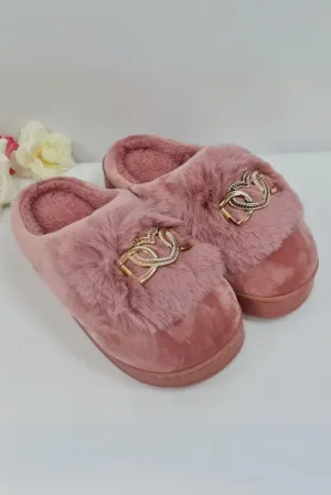 Heart Buckle Fluffy Fur Mules Slipper