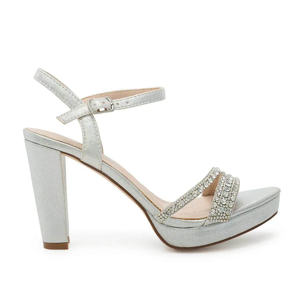 High Platform Heels with Rhinestones