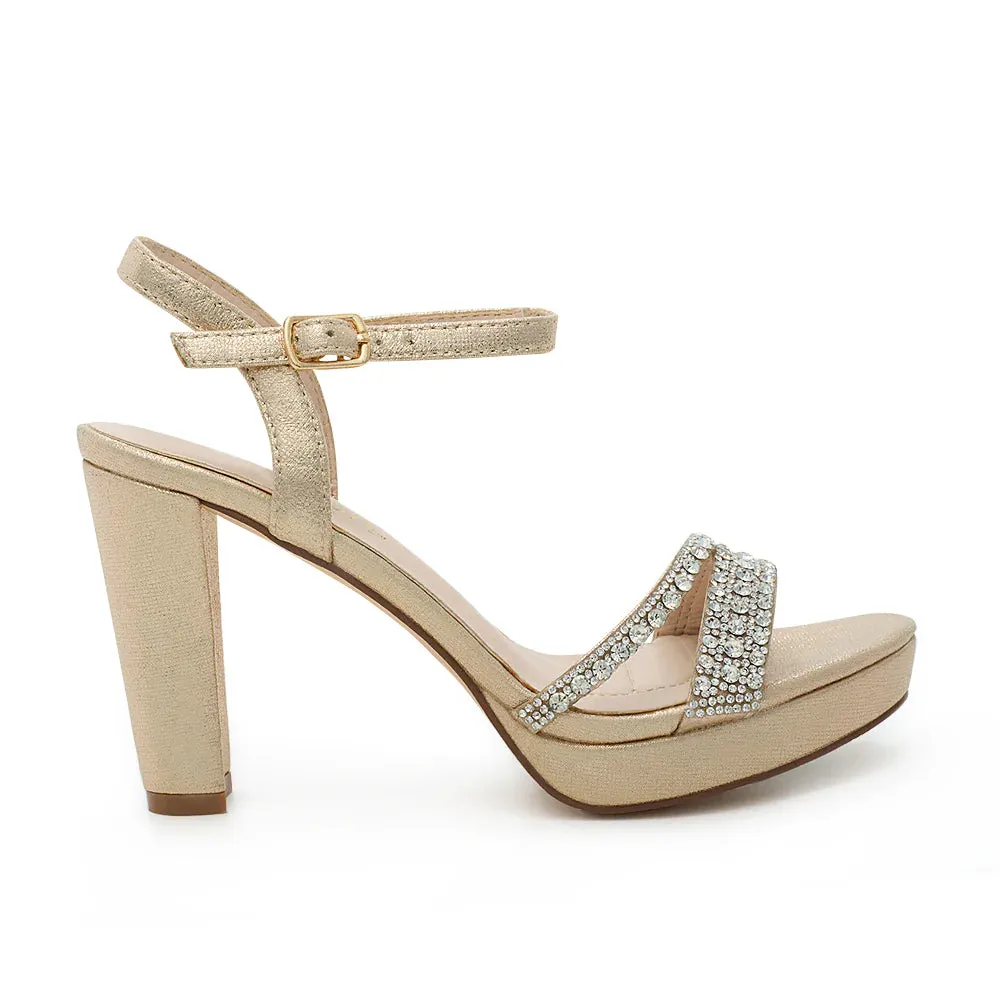 High Platform Heels with Rhinestones