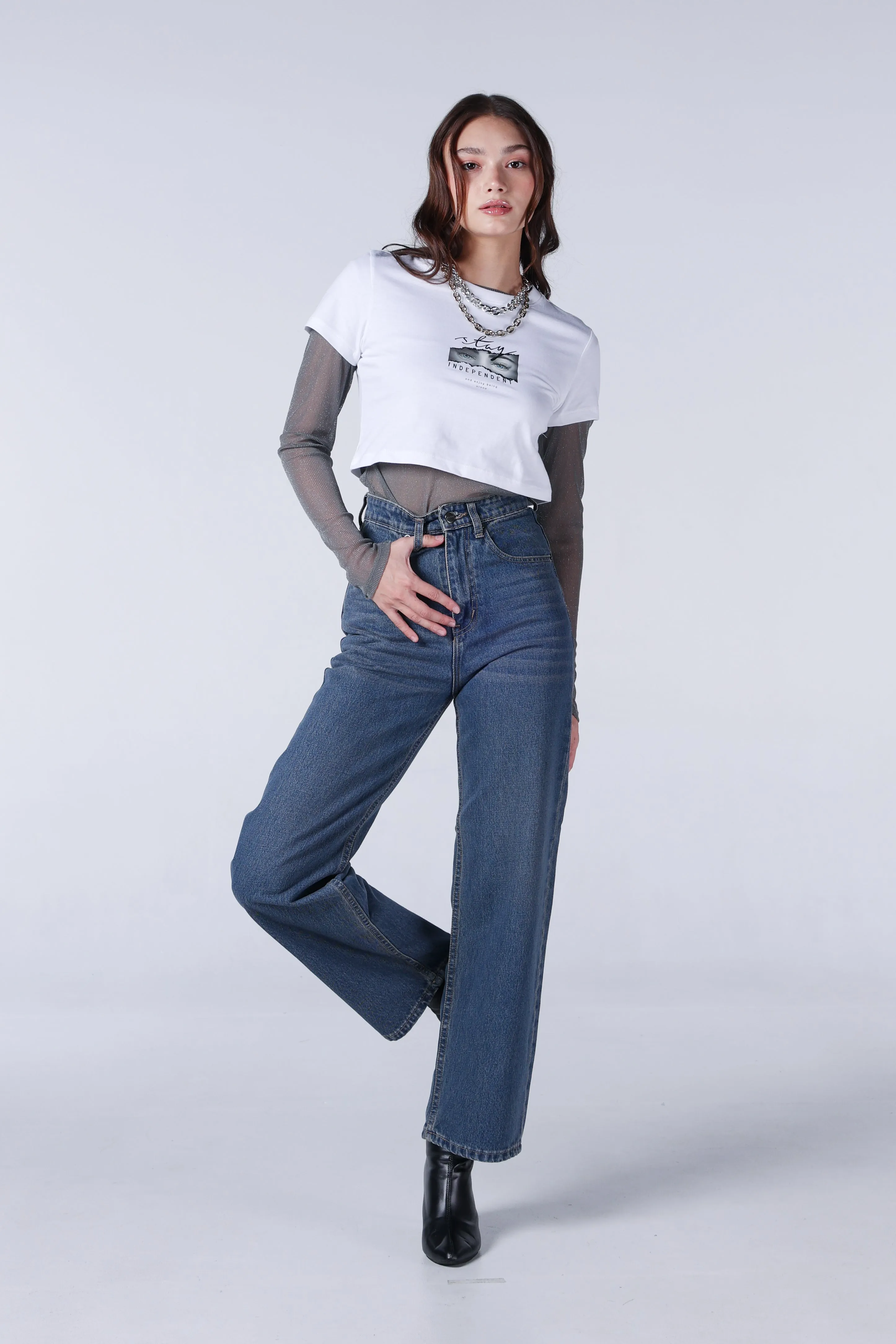 Jack Russel - Women Jeans - Klassik JF-115/DB Wide Leg Dark Blue High Waisted