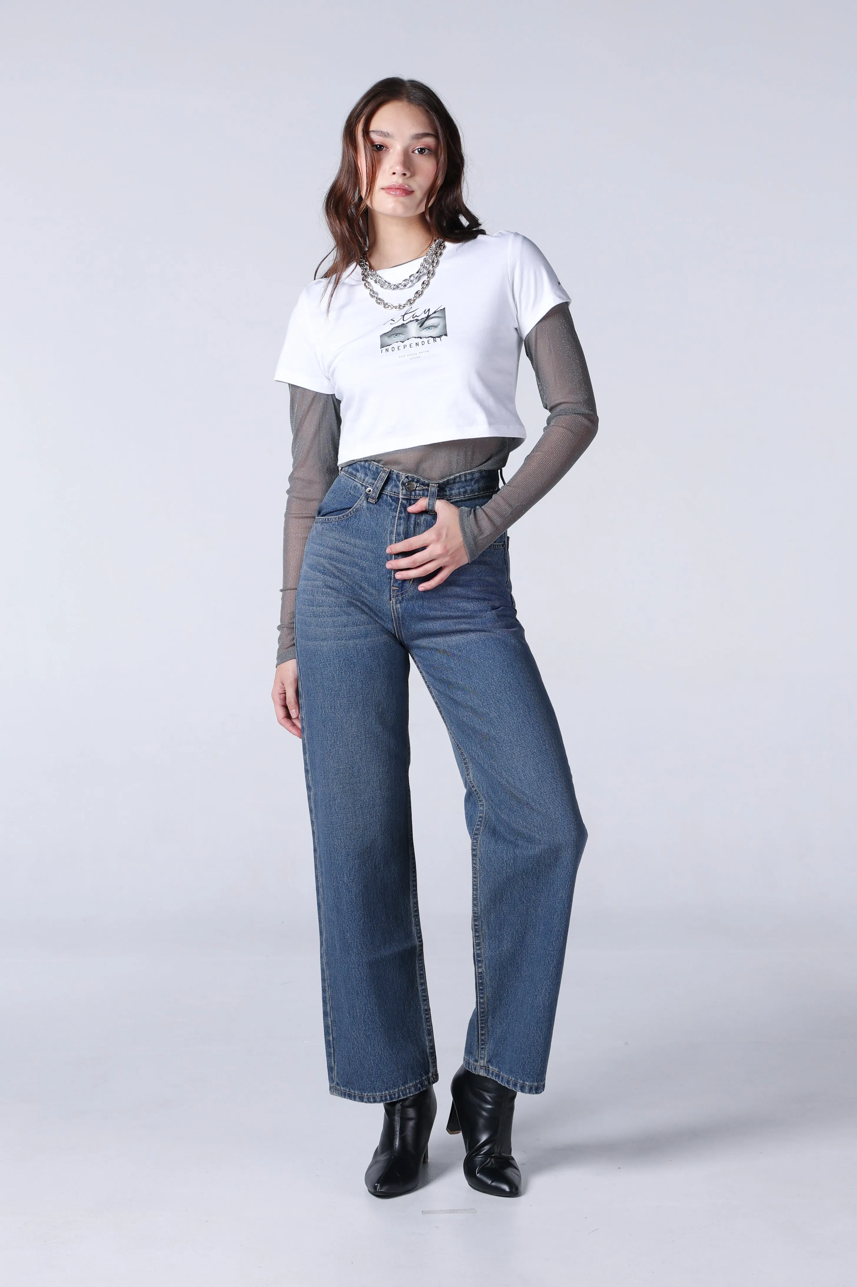 Jack Russel - Women Jeans - Klassik JF-115/DB Wide Leg Dark Blue High Waisted