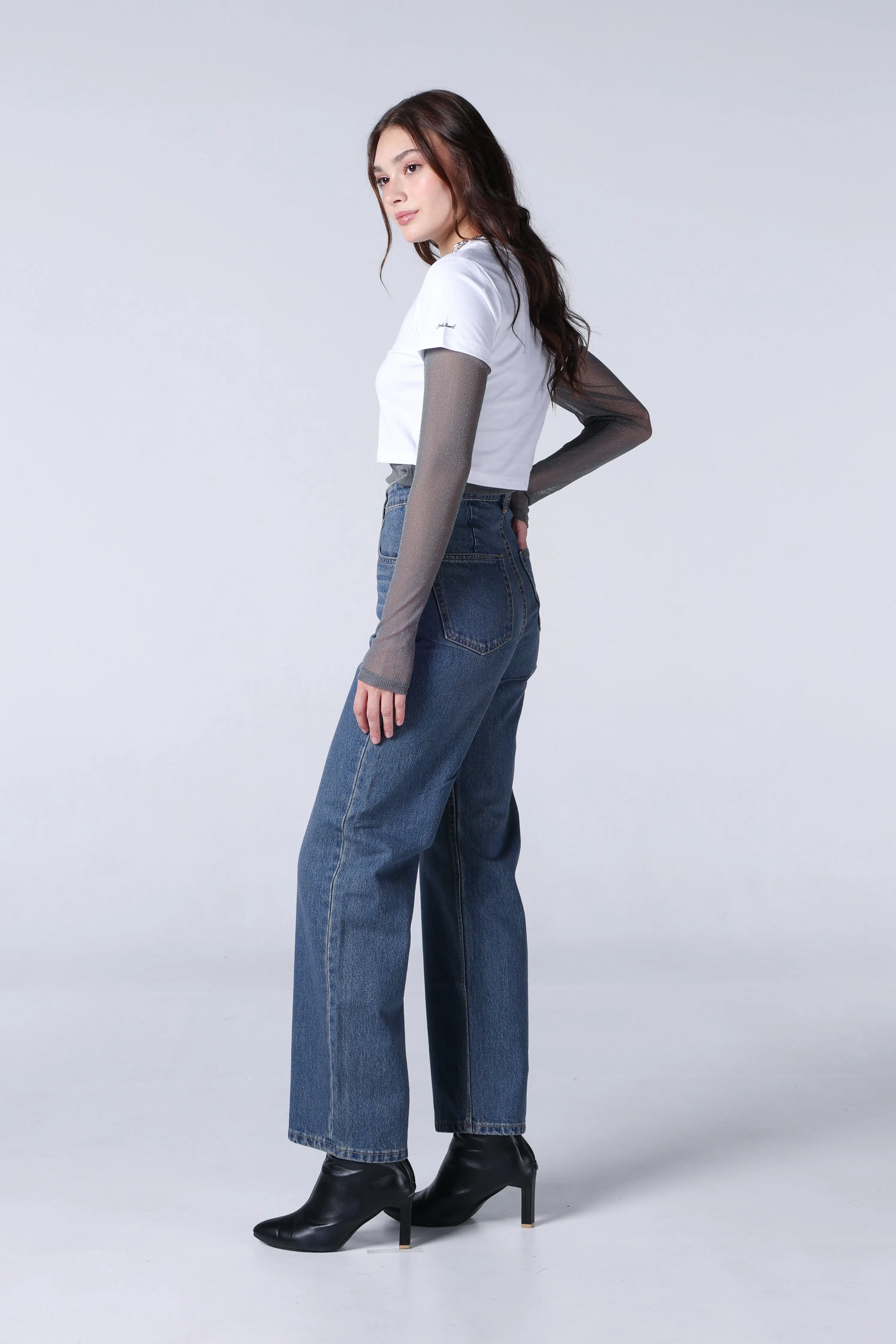 Jack Russel - Women Jeans - Klassik JF-115/DB Wide Leg Dark Blue High Waisted