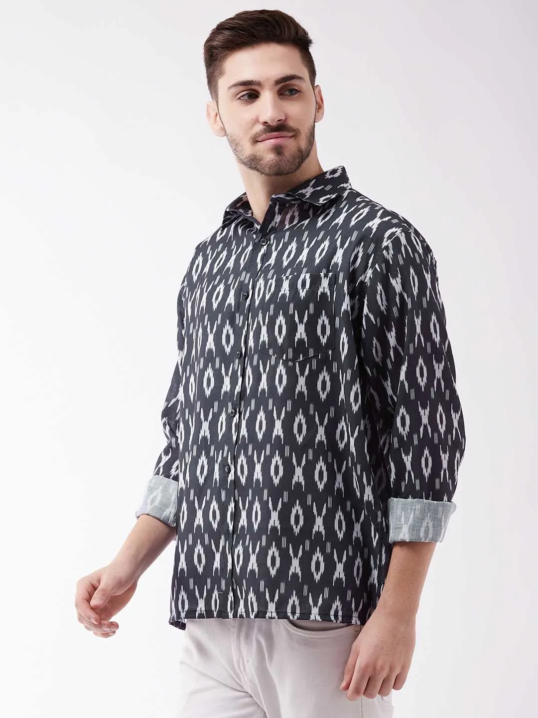 Jashvi Men's Black Cotton Blend Ethnic Shirt