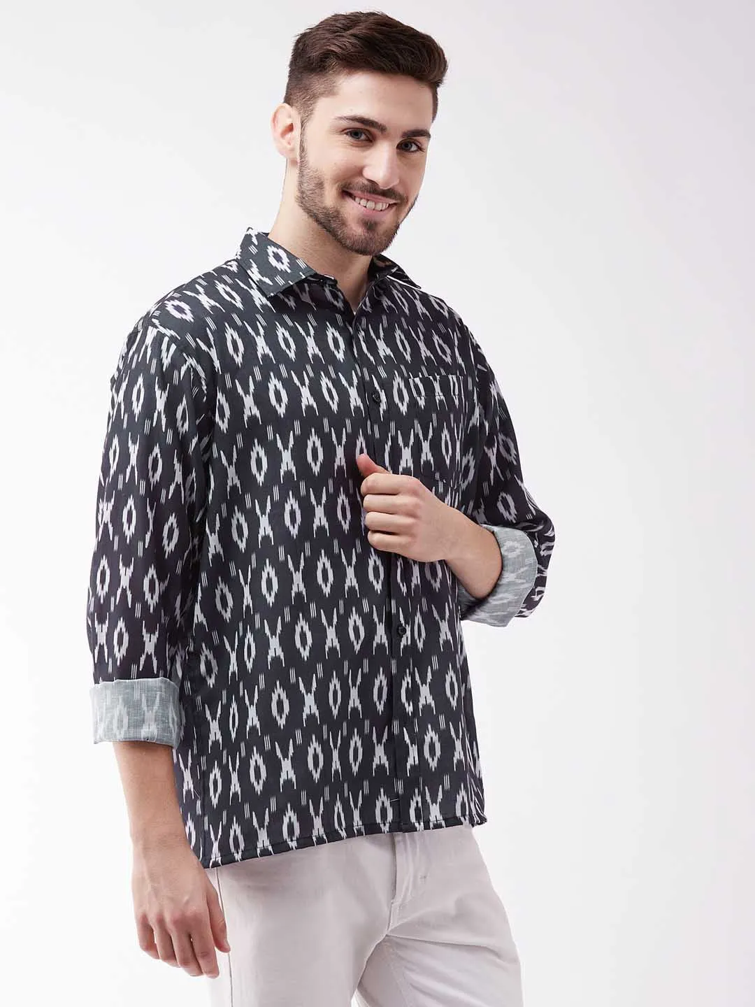 Jashvi Men's Black Cotton Blend Ethnic Shirt