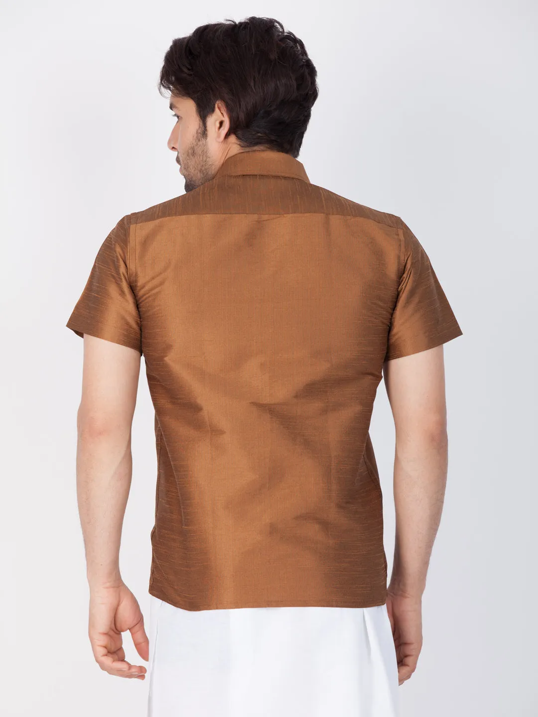 Jashvi Men's Brown Silk Blend Ethnic Shirt