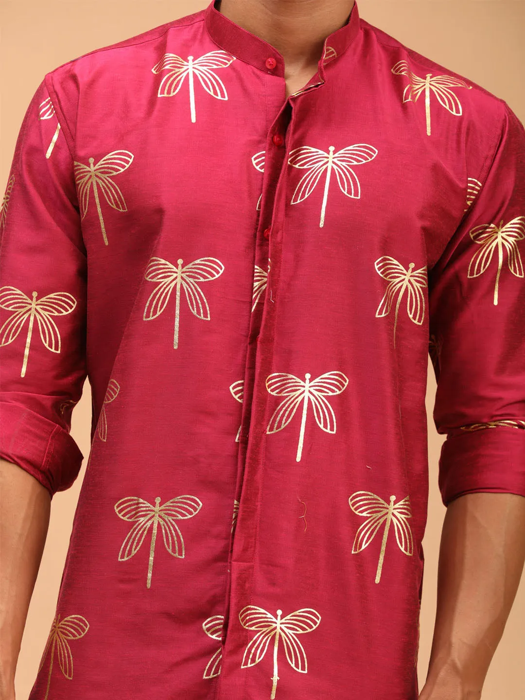 Jashvi Men's Fuchsia Foil Print Shirt