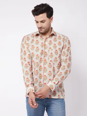 Jashvi Men's Multicolor-Base-Beige Ethnic Shirt