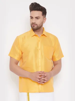 Jashvi Men's Yellow Silk Blend Ethnic Shirt