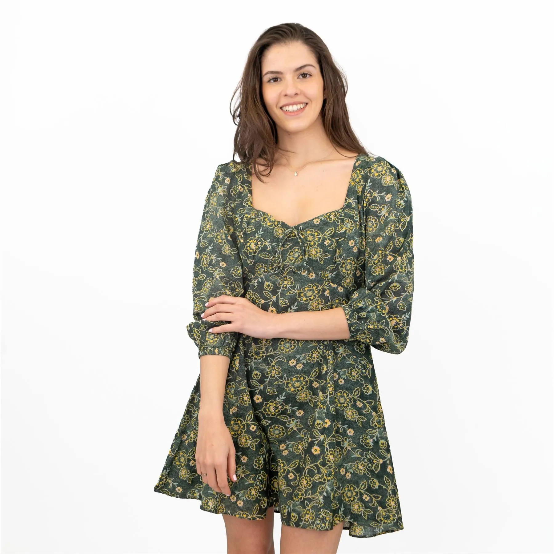 J.CREW Womens Green Floral Milkmaid Dress