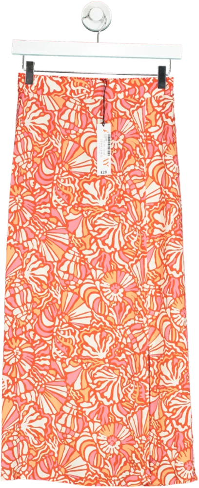 John Lewis Orange print midi slip Skirt UK 6