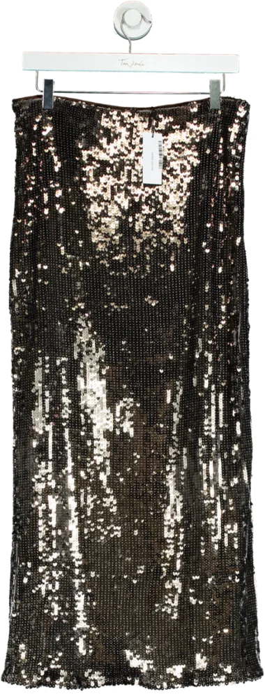 Karen Millen Gun Metal Sequin Woven Midi Skirt UK 12